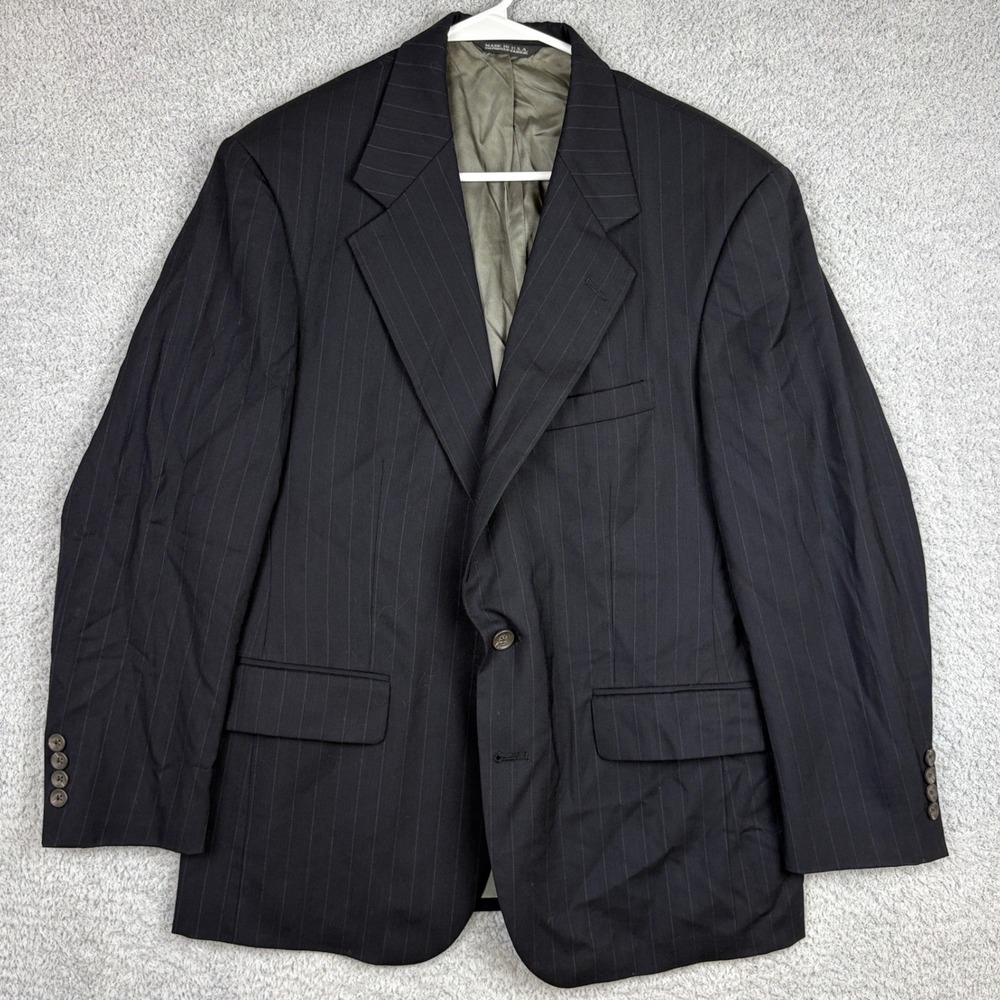Chaps Ralph Lauren Blazer Mens 42R Navy Blue Pinstripe Wool Suit Jacket Vintage